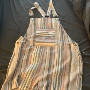 Justify striped linen overalls